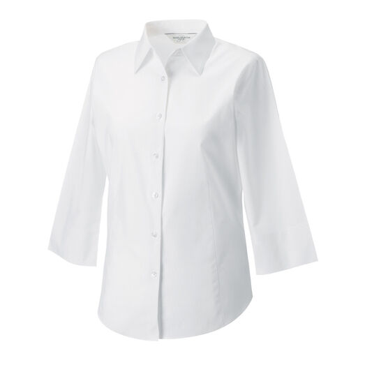 Russell Collection Ladies' 3/4 Sleeve Easy Care Fitted Shirt White