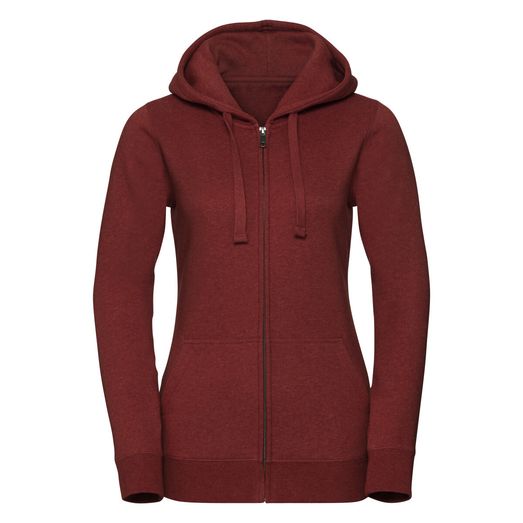 Russell Ladies' Authentic Melange Zipped Hood Sweat Brick Red Melange