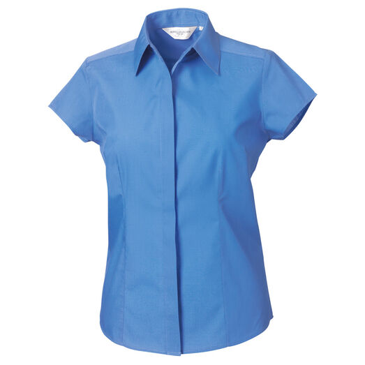 Russell Collection Ladies' Cap Sleeve Polycotton Easy Care Fitted Poplin Shirt Corporate Blue