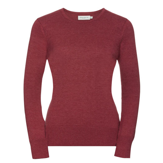 Russell Collection Ladies' Crew Neck Knitted Pullover Cranberry Marl