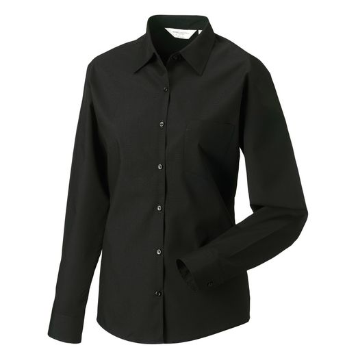 Russell Collection Ladies' Long Sleeve Polycotton Easy Care Poplin Shirt Black