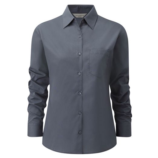 Russell Collection Ladies' Long Sleeve Polycotton Easy Care Poplin Shirt Convoy Grey