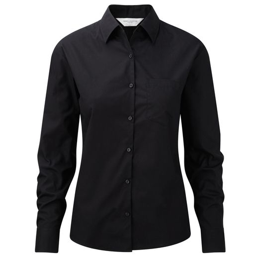 Russell Collection Ladies' Long Sleeve Pure Cotton Easy Care Poplin Shirt Black
