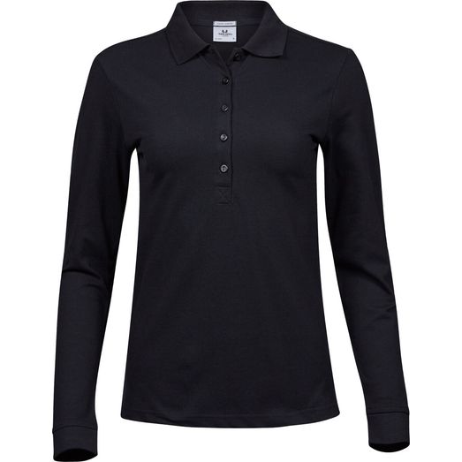 Tee Jays Ladies' Luxury Stretch Long Sleeve Polo Black