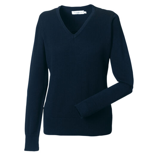Russell Collection Ladies' V-Neck Knitted Pullover French Navy