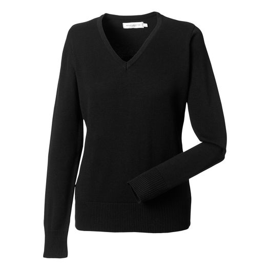 Russell Collection Ladies' V-Neck Knitted Pullover Black