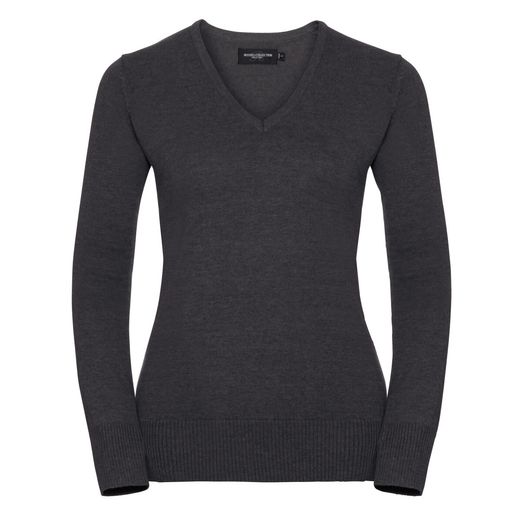 Russell Collection Ladies' V-Neck Knitted Pullover Charcoal Marl