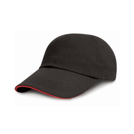 Result Headwear Low Profile Heavy Brushed Cotton Cap with Sandwich Peak Black/Red
