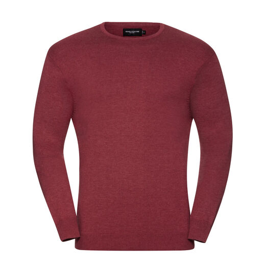 Russell Collection Men's Crew Neck Knitted Pullover Cranberry Marl
