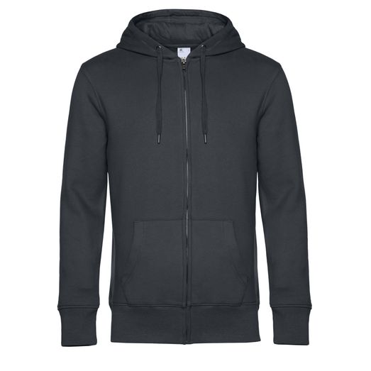 B&amp;C Men's King Zipped Hooded Sweatshirt in Asphalt