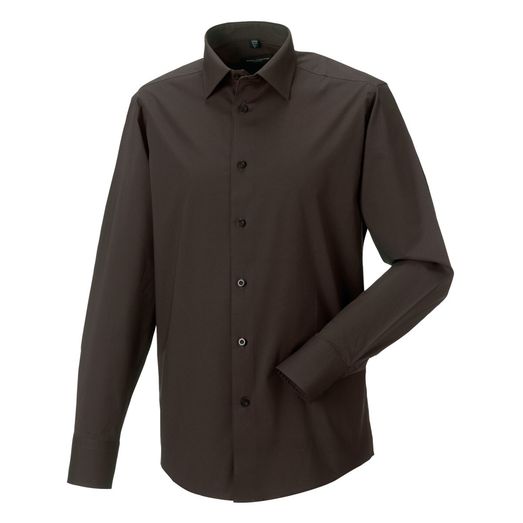 Russell Collection Men's Long Sleeve Easy Care Fitted Shirt Chocolate
