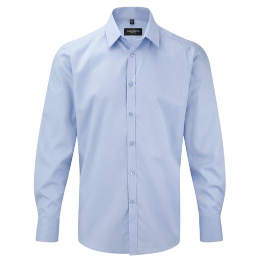 Russell Collection Men's Long Sleeve Herringbone Shirt Light Blue