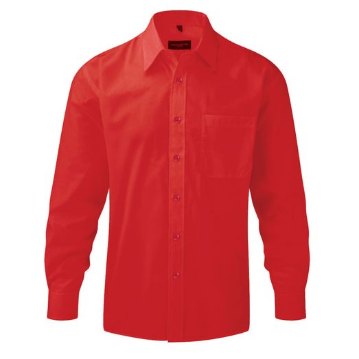 Russell Collection Men's Long Sleeve Polycotton Easy Care Poplin Shirt Classic Red