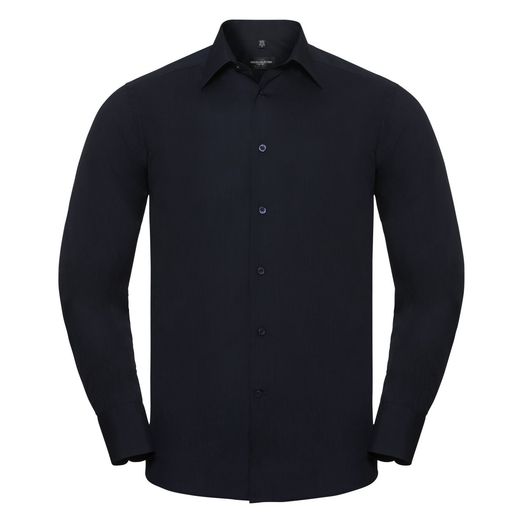 Russell Collection Men's Long Sleeve Polycotton Easy Care Tailored Poplin Shirt French Navy