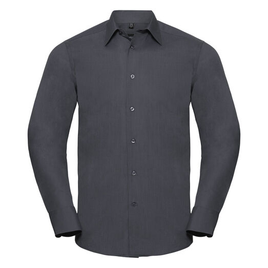 Russell Collection Men's Long Sleeve Polycotton Easy Care Tailored Poplin Shirt Convoy Grey
