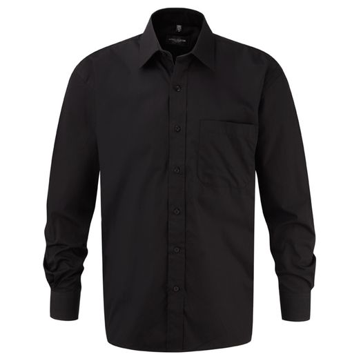 Russell Collection Men's Long Sleeve Pure Cotton Easy Care Poplin Shirt Black
