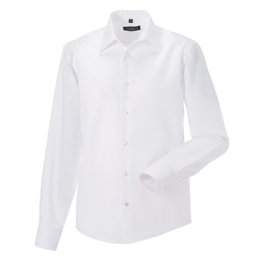 Russell Collection Men's Long Sleeve Tailored Ultimate Non-Iron Shirt White