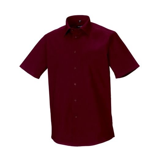 Russell Collection Men's Short Sleeve Easy Care Fitted Shirt Port