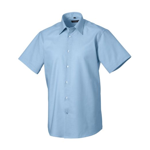 Russell Collection Men's Short Sleeve Easy Care Tailored Oxford Shirt Oxford Blue