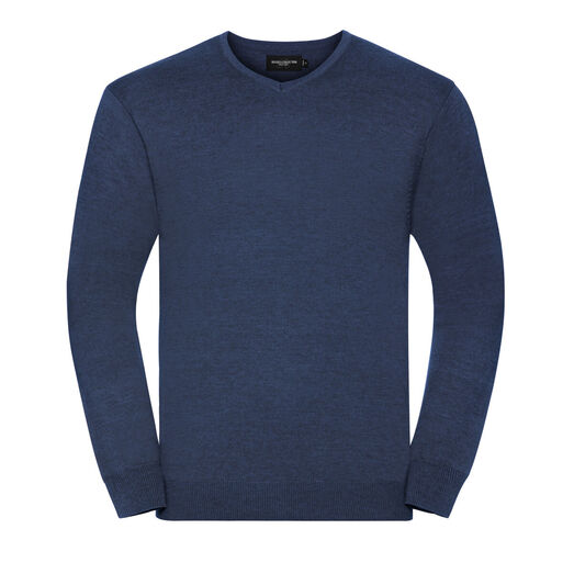Russell Collection Men's V-Neck Knitted Pullover Denim Marl