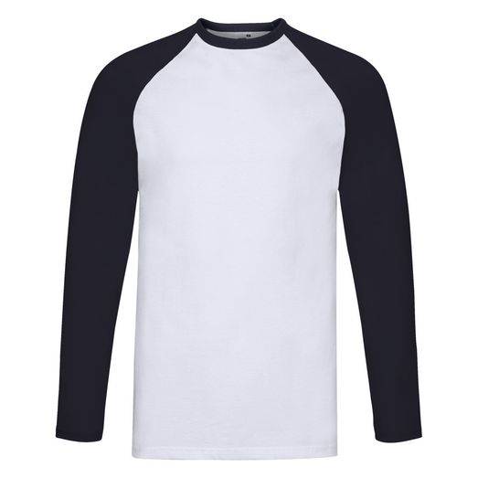 Fruit Of The Loom Men's Valueweight Long Sleeve Baseball T-Shirt White/Deep Navy