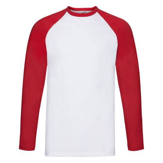 Fruit Of The Loom Men's Valueweight Long Sleeve Baseball T-Shirt White/Red