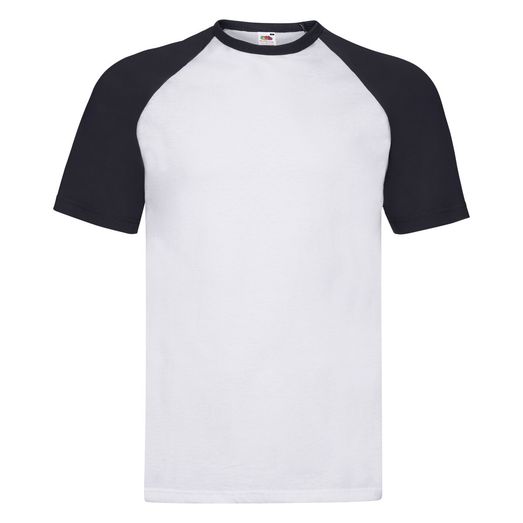 Fruit Of The Loom Men's Valueweight Short Sleeve Baseball T-Shirt White/Deep Navy