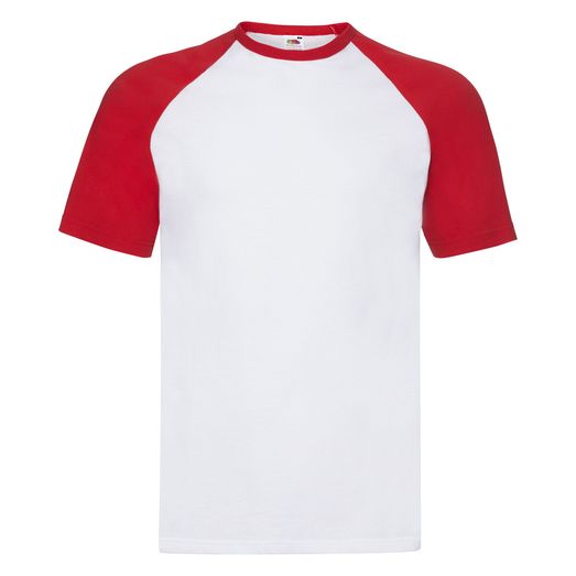 Fruit Of The Loom Men's Valueweight Short Sleeve Baseball T-Shirt White/Red