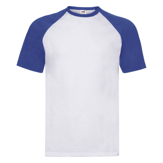 Fruit Of The Loom Men's Valueweight Short Sleeve Baseball T-Shirt White/Royal Blue