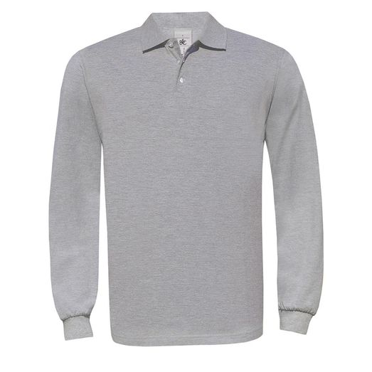 B&amp;C Safran Long-sleeved Polo Shirt Heather Grey