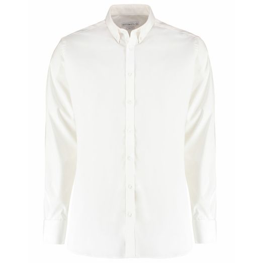 Kustom Kit Slim Fit Long Sleeve Stretch Oxford Shirt White