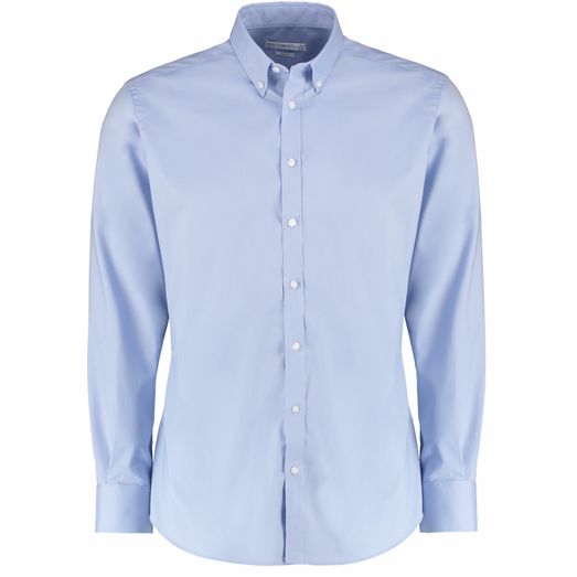 Kustom Kit Slim Fit Long Sleeve Stretch Oxford Shirt Light Blue