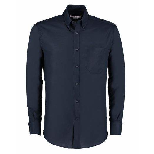 Kustom Kit Slim Fit Long Sleeve Workwear Oxford Shirt_x000D_ Navy Blue