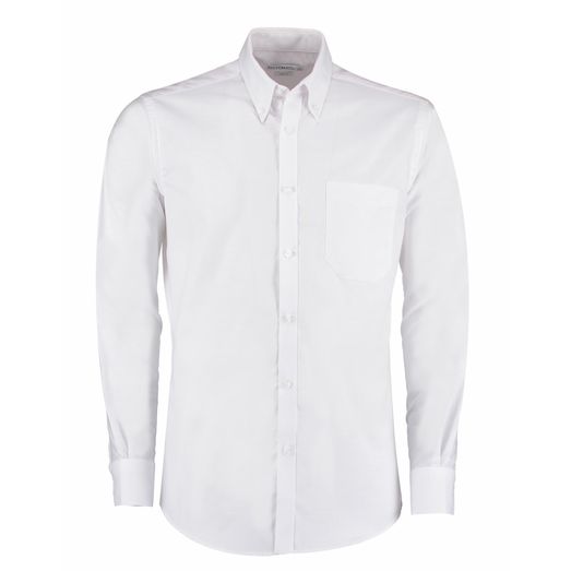 Kustom Kit Slim Fit Long Sleeve Workwear Oxford Shirt_x000D_ White