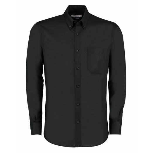 Kustom Kit Slim Fit Long Sleeve Workwear Oxford Shirt Black