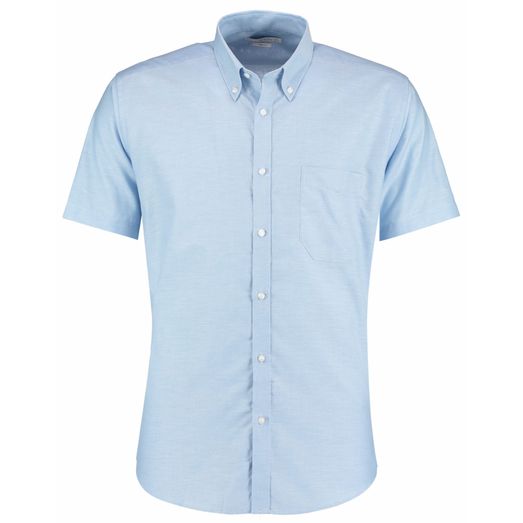 Kustom Kit Slim Fit Short Sleeve Workwear Oxford Shirt Light Blue