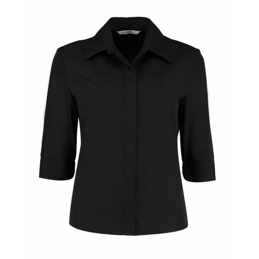 Kustom Kit Tailored Fit 3/4 Sleeve Continental Blouse Black