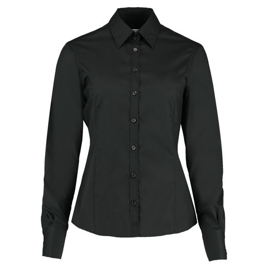 Kustom Kit Tailored Fit Long Sleeve Business Shirt Black