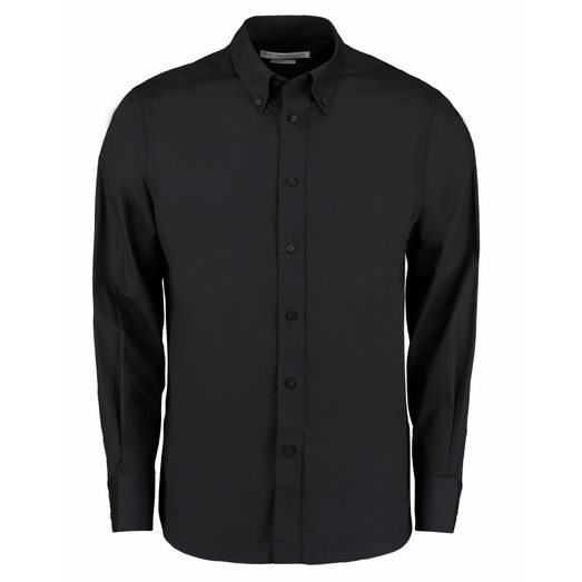 Kustom Kit Tailored Fit Long Sleeve City Shirt Black