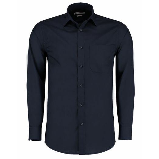 Kustom Kit Tailored Fit Long Sleeve Poplin Shirt Dark Navy