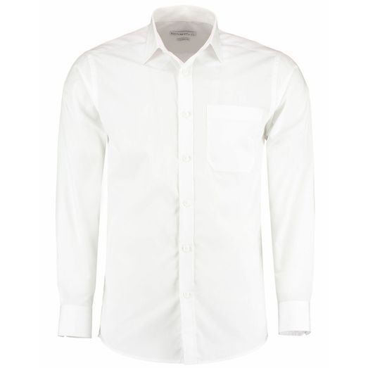 Kustom Kit Tailored Fit Long Sleeve Poplin Shirt White