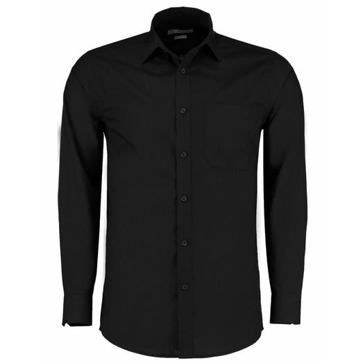 Kustom Kit Tailored Fit Long Sleeve Poplin Shirt Black