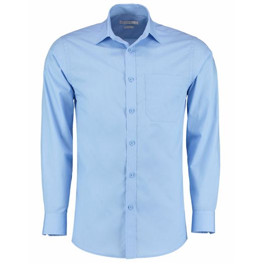 Kustom Kit Tailored Fit Long Sleeve Poplin Shirt Light Blue