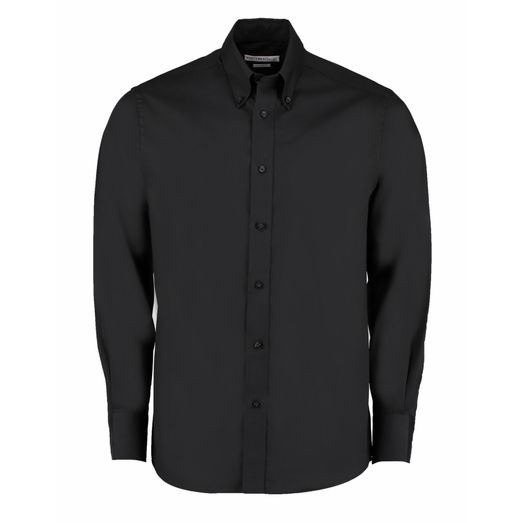 Kustom Kit Tailored Fit Long Sleeve Premium Oxford Shirt Black