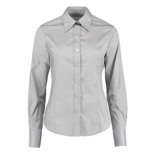 Kustom Kit Tailored Fit Long Sleeve Premium Oxford Shirt Silver Grey