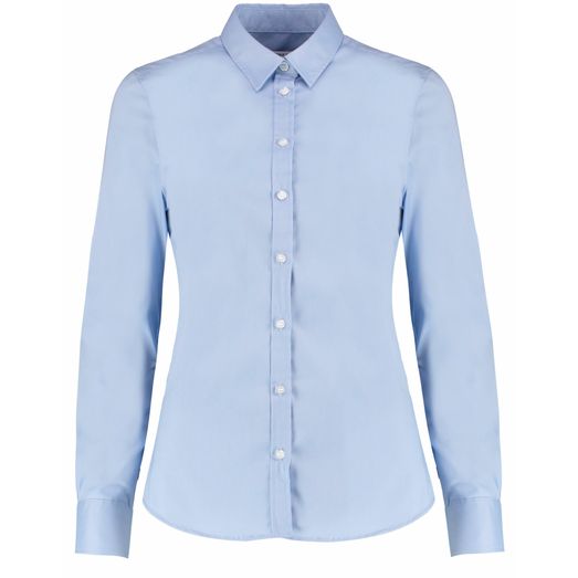 Kustom Kit Tailored Fit Long Sleeve Stretch Oxford Shirt Light Blue