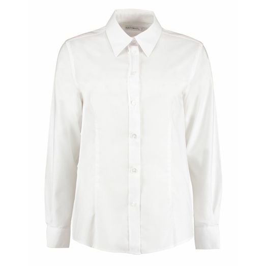 Kustom Kit Tailored Fit Long Sleeve Workwear Oxford Shirt White