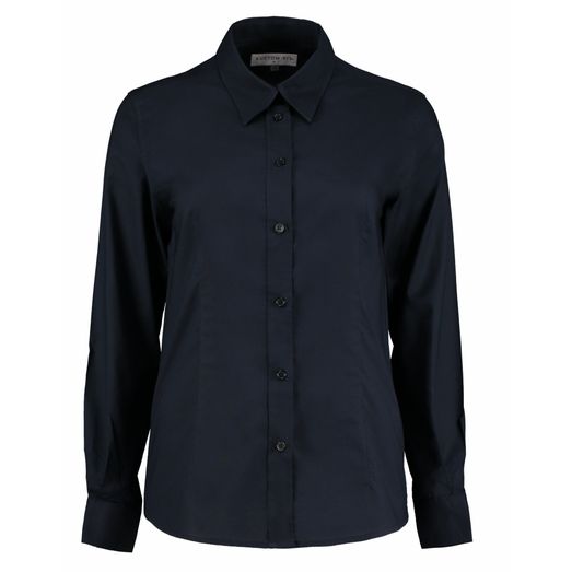 Kustom Kit Tailored Fit Long Sleeve Workwear Oxford Shirt French Navy