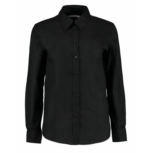 Kustom Kit Tailored Fit Long Sleeve Workwear Oxford Shirt Black