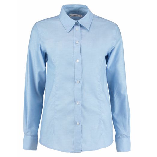 Kustom Kit Tailored Fit Long Sleeve Workwear Oxford Shirt Light Blue